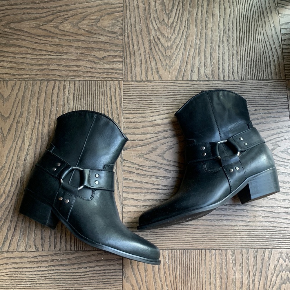 NEW black leather western Booties